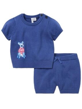 Janie and Jack Blue Bulldog Two Piece Short Sleeve Set 6-12M NWOT